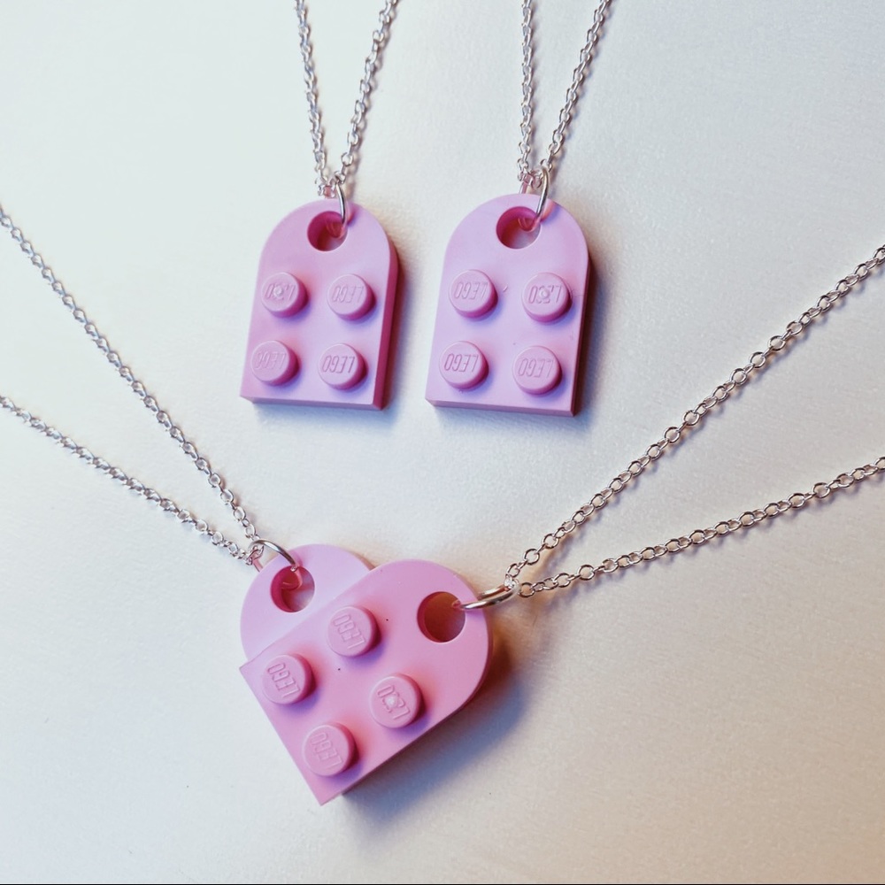 pink lego heart necklace for couples / be…